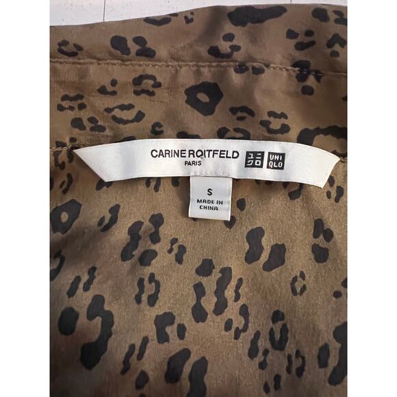 NWOT Carine Roitfield Uniqlo 100% Silk Leopard Print Button Down Blouse Shirt -S - Picture 10 of 14